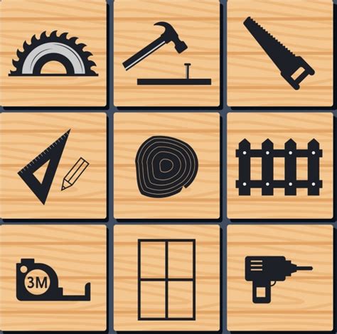 Silhouette woodworking industry and woodworking tools icons. Carpentry tools icons isolation flat silhouette design ...
