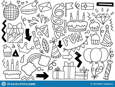 Hand Drawn Party Doodle Happy Birthday Stock Vector Illustration Of Cupcake Doodles