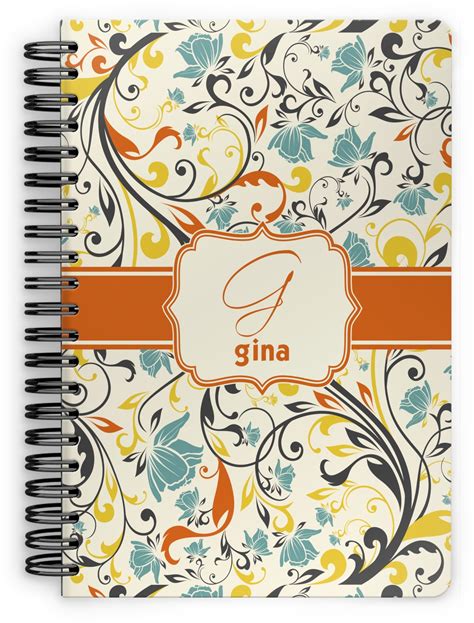 Swirly Floral Spiral Notebook 7x10 W Name And Initial Youcustomizeit