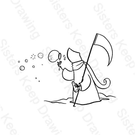 A Black And White Drawing Of A Wizard Blowing Bubbles On A Flag With A Wand