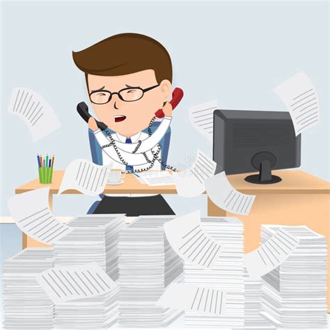 Busy Businessman Working Stock Vector Illustration Of Overworked