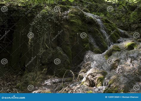 Mountain Waterfall On Moss Stock Image Image Of Forest 120913069