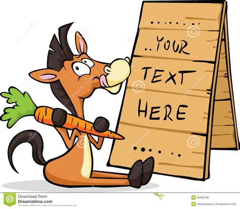 Horse Sitting At The Table With A Sign Holding Carrots Stock Vector ...