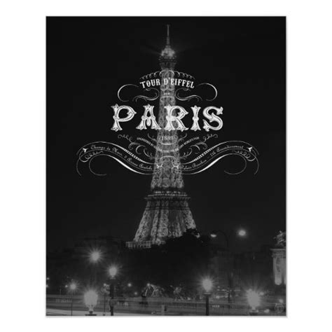 Paris Black And White Travel Poster Eiffel Tower Zazzle