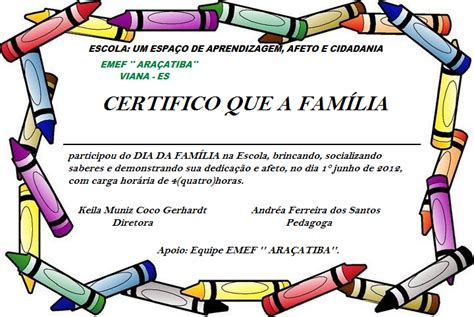 Emef Aracatiba Certificado Do Dia Da Festa Da FamÍlia