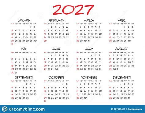 Monthly Calendar Template For 2027 Year Simple Calendar Design