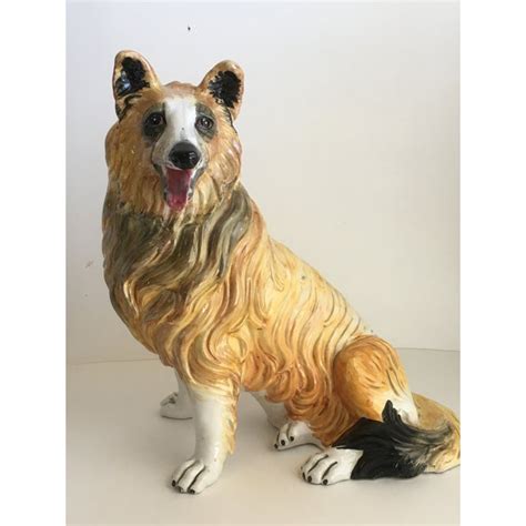 Hollywood Regency 1960s Italian Ceramic Collie Dog Lassie Statue Signed