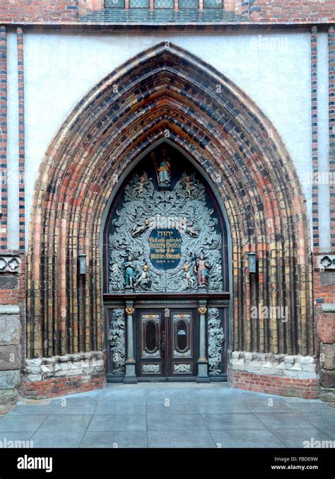 West Portal Of St Nicholas Church Brick Gothic Building From 1276