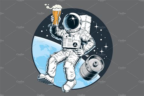 Astronaut Holds A Beer Pint Technology Illustrations ~ Creative Market