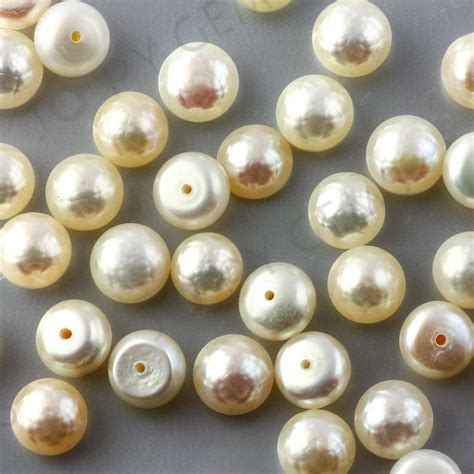 White Cultured Freshwater Pearls Half Drilled Button 75 8mm Etsy