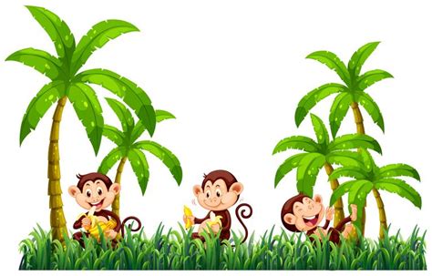 Three Monkeys Eating Bananas 377365 Vector Art At Vecteezy