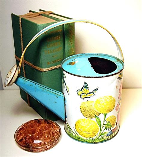 Vintage Watering Can Toy Tin Litho Gardening 1940s Shabby Chic