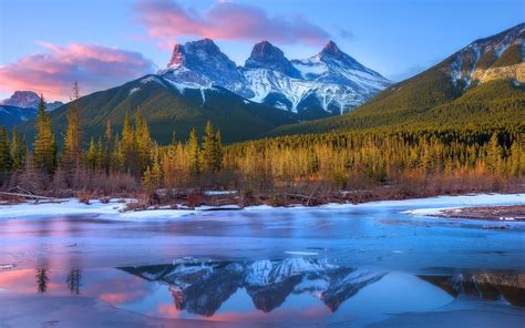 Nature Landscape Frost Mountains Forest Sunset Canada River