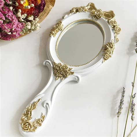 Cute Creative Wooden Vintage Hand Mirrors Makeup Vanity Mirror Rectangle Hand Hold Cosmetic