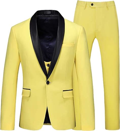 Hbdesign Men 3 Piece 1 Button Shawl Lapel Fashion Fit Yellow Suits