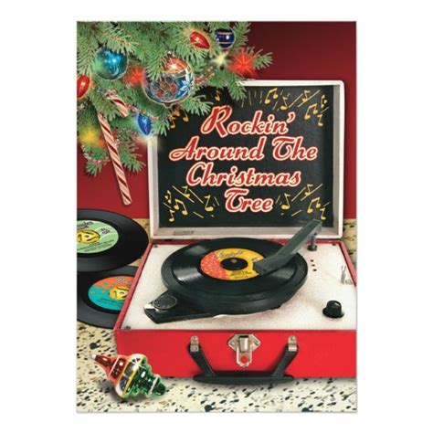 Retro Record Player Christmas Party Invitations Vintage Christmas