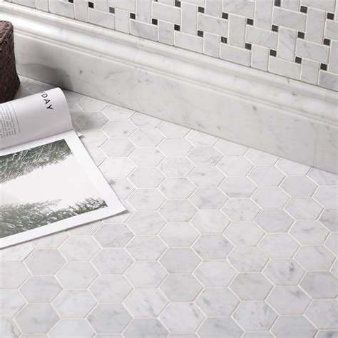 2 Hexagon White Bianco Carrara Marble Mosaic Tile丨diflart