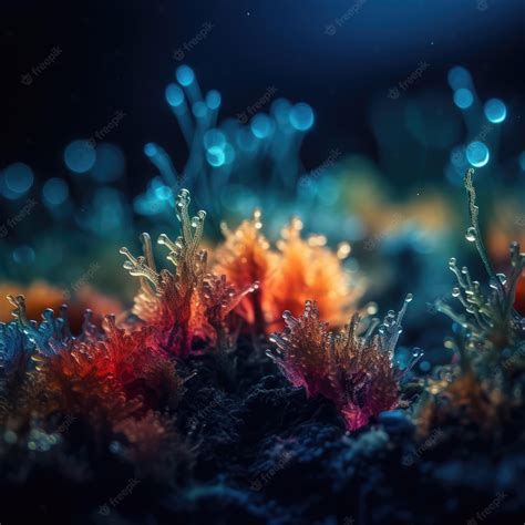 Premium Photo Microscopic Landscape Bioluminescence Glowing Generative Ai