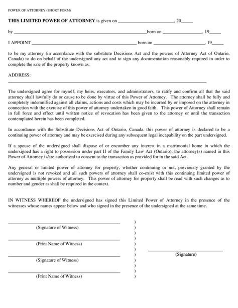 Power Of Attorney Canada Template Sample Power Of Attorney Blog