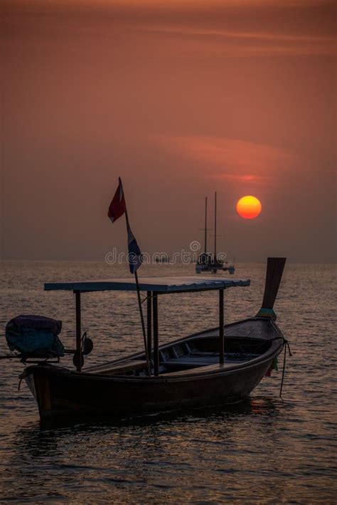 Long Tail Boat And Sunset Phangnga Koh Lipe Tropical Island Stock