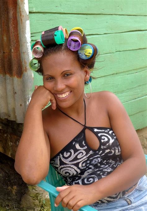 Dominican Beauty In Hair Rollers Samana Peninsula Dominican Republic Roller Set 70s Black