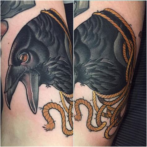 Neotraditional Raven Tattoo On The Back Of The Left