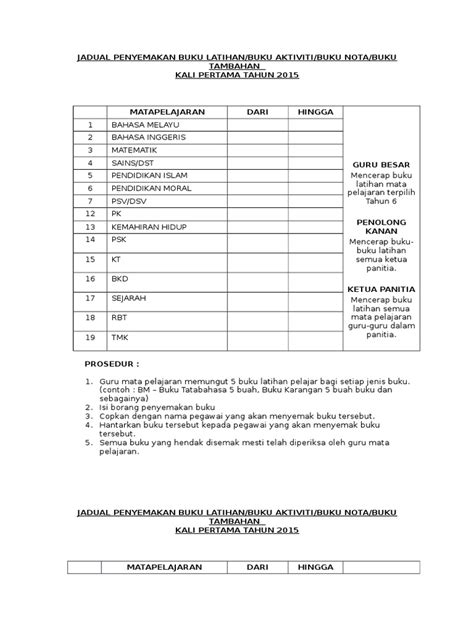 Awal september lalu aku tidak berkerja lagi karena mengundurkan diri. Jadual Penyemakan Buku Latihan