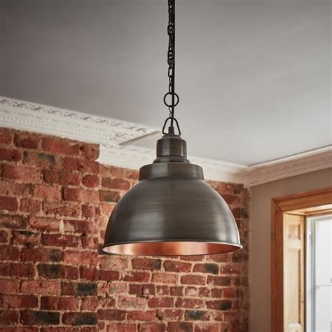 Brooklyn Vintage Metal Dome Pendant Light Dark Pewter And Copper