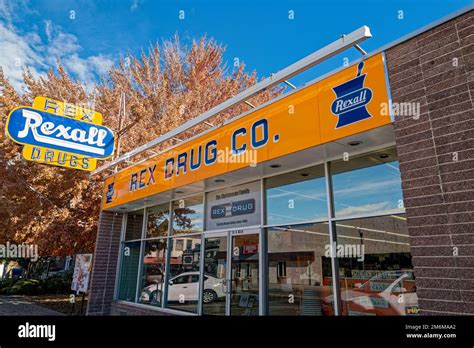 The Facade Of The Rexall Drug Store In Downtown Yerington Nevada Usa