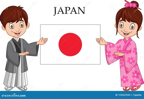 Cartoon Japanese Couple Wearing Traditional Costume Stock Vector