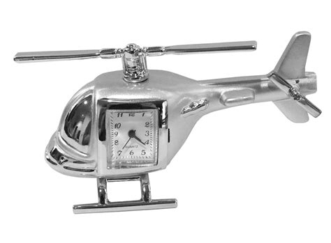 Silver Metal Helicopter Office Mini Desk Clock Personalized Custom
