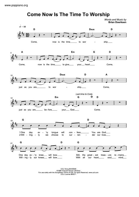 Hymn Come Now Is The Time To Worship Sheet Music Pdf Free Score