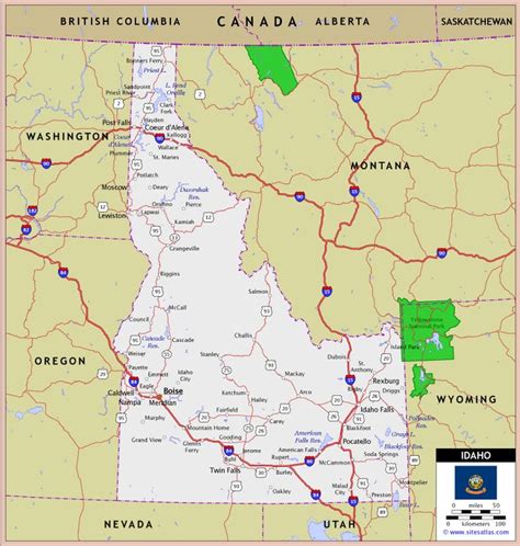 Idaho Highway And Road Map Raster Image Version World Sites Atlas