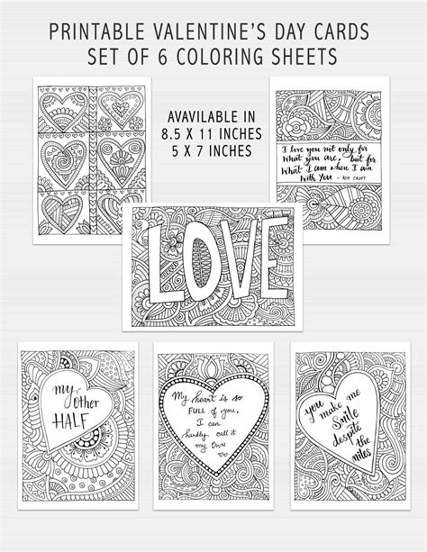 Printable Valentines Day Coloring Book Set Of 6 Digital Love Etsy