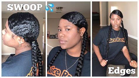How To Two Low Sleek Braided Ponytail With Swoop Bang Youtube