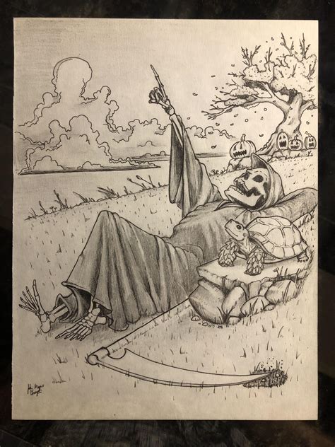 Resting Death - ink/pencil drawing I’m putting in a show for Halloween