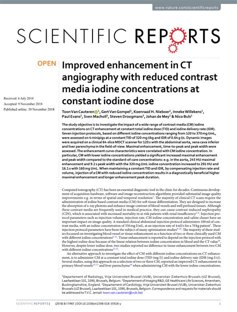 Pdf Improved Enhancement In Ct Angiography With Reduced Contrast