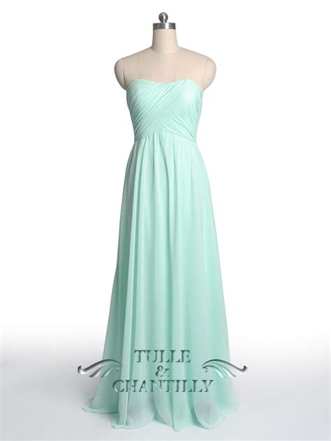 Fresh Mint Green Strapless Sweetheart Long Chiffon Bridesmaid Dress 3