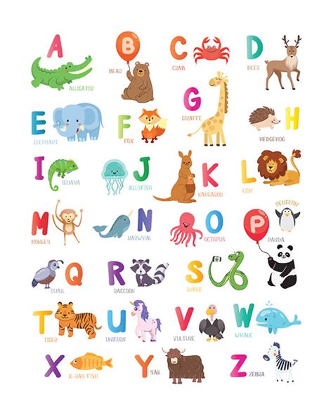 Animal Alphabet Printable Abc Print Chart Kids Wall Art Etsy