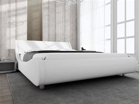 Buy Allewie Modern Low Profile Wave Like Faux Leather King Size Platform Bed Frame With Curved