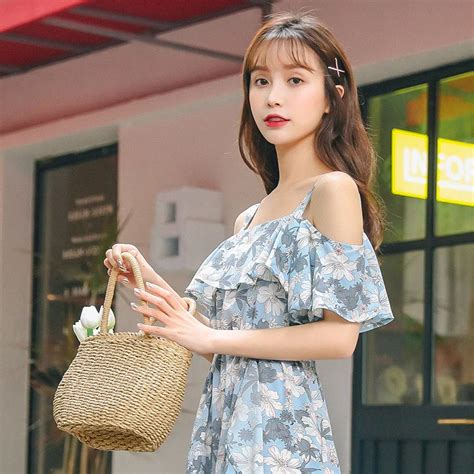 Beach Dresses Women 2018 Harajuku Korean Summer Fashion Sexy Sweet Retro Printing Flowers Lotus