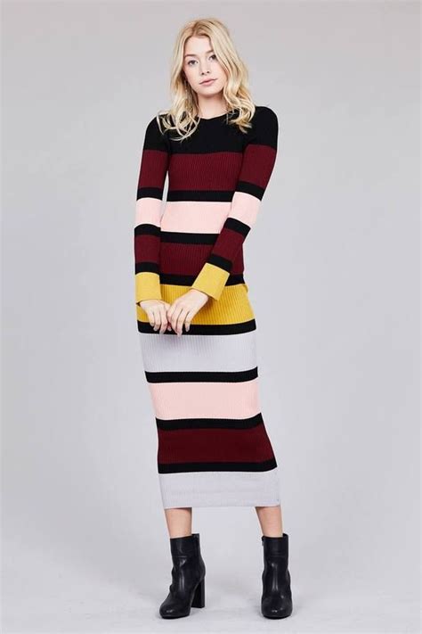 Long Sleeve Block Knit Dress Knit Dress Dresses Knit Sweater Dress