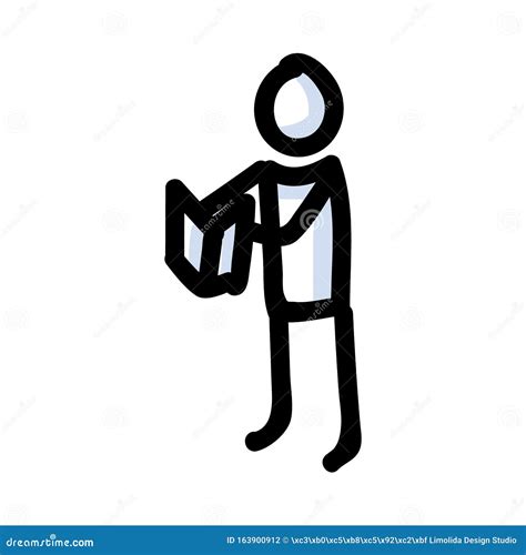 Reading Stick Figure Person Holding Book Hand Drawn Isolated Human