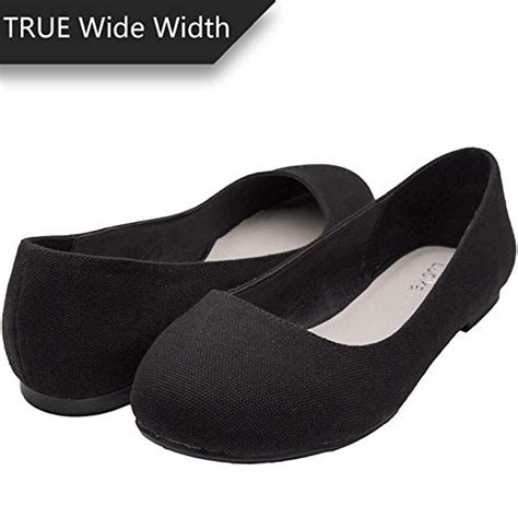 Luoika Women S Wide Width Flat Shoes Comfortable Slip On Round Toe Ballet Flats Black Canvas
