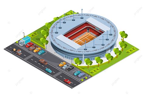 Gambar Kompleks Olahraga Tenis Dengan Spanduk Isometrik Stadion