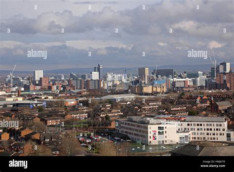 High Level View Of Central Manchester City Skyline Uk Taken From