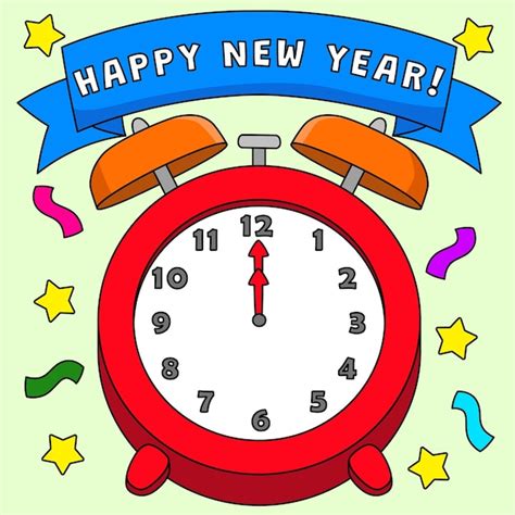 Premium Vector Happy New Year Clock Colored Cartoon Illustration