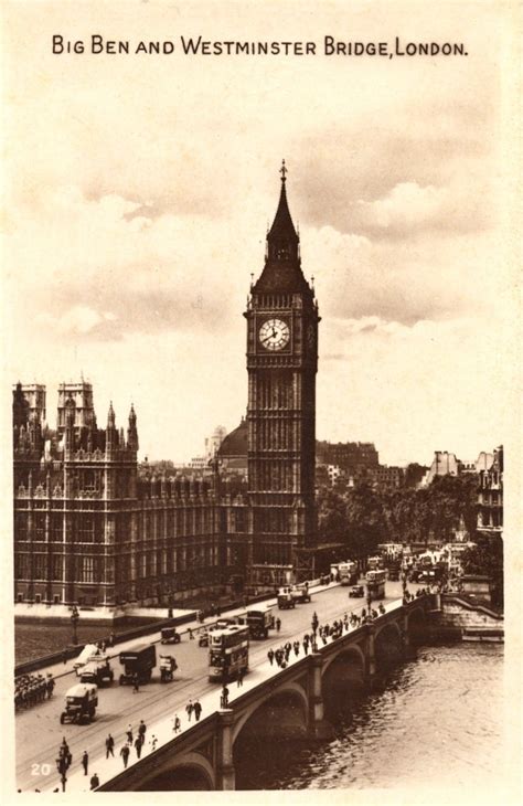 Antique Postcard Big Ben And Westminster Bridge London