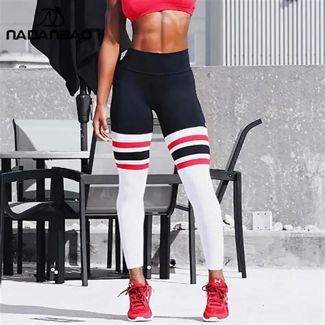 Nadanbao Ins Fashion 3d Leggings Women White Red Striped Classic Sports Pants Sexy Slim High