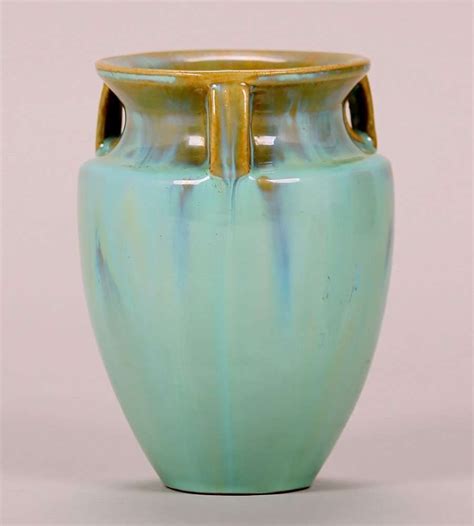 Fulper Pottery Three Handled Vase With A Light Green Glaze Signed Arts Crafts Style Arts And